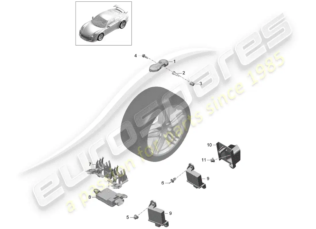 porsche 2018 (991-2 r/gt3/rs) tire pressure control system parts diagram