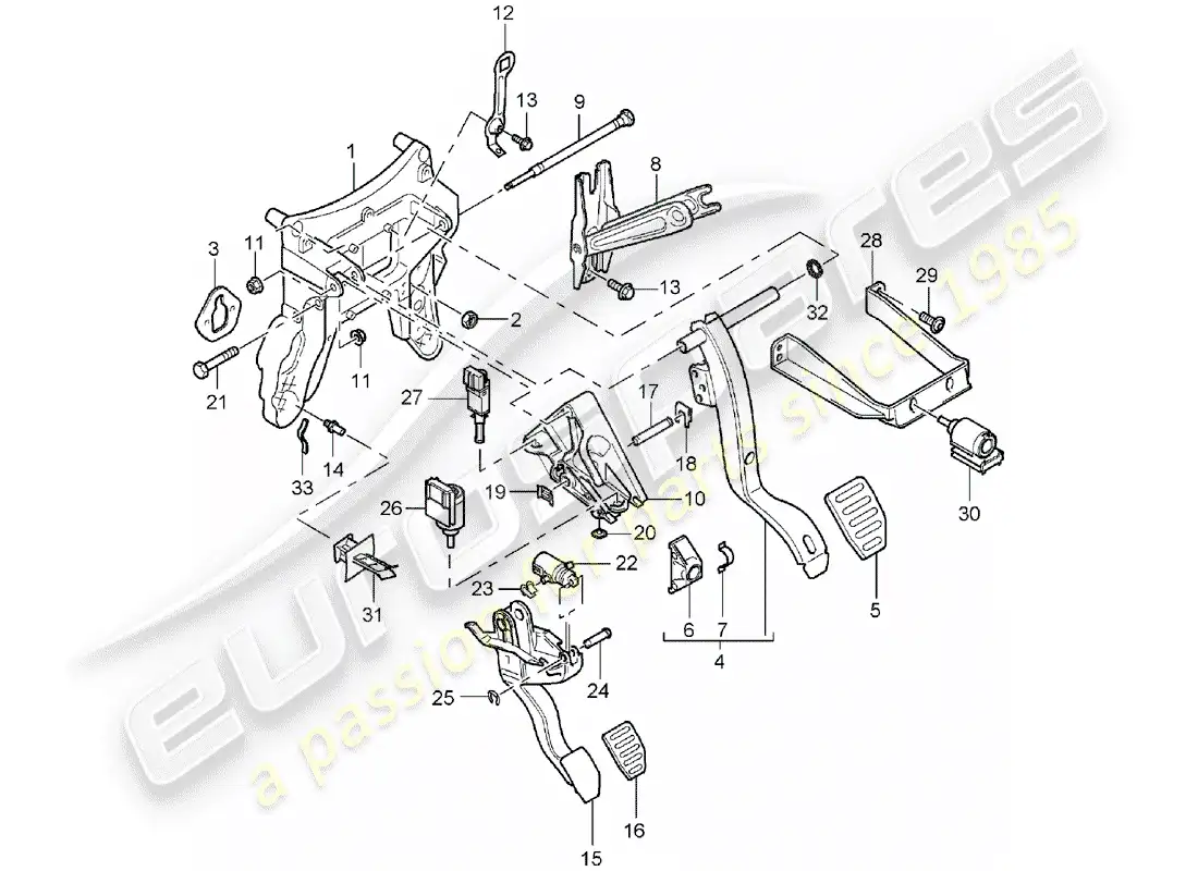 porsche 2006 (cayenne e1 9pa) brake and acc. pedal assembly parts diagram