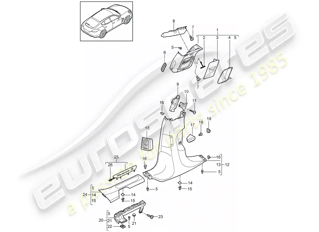 porsche 2016 (panamera 970) lining parts diagram