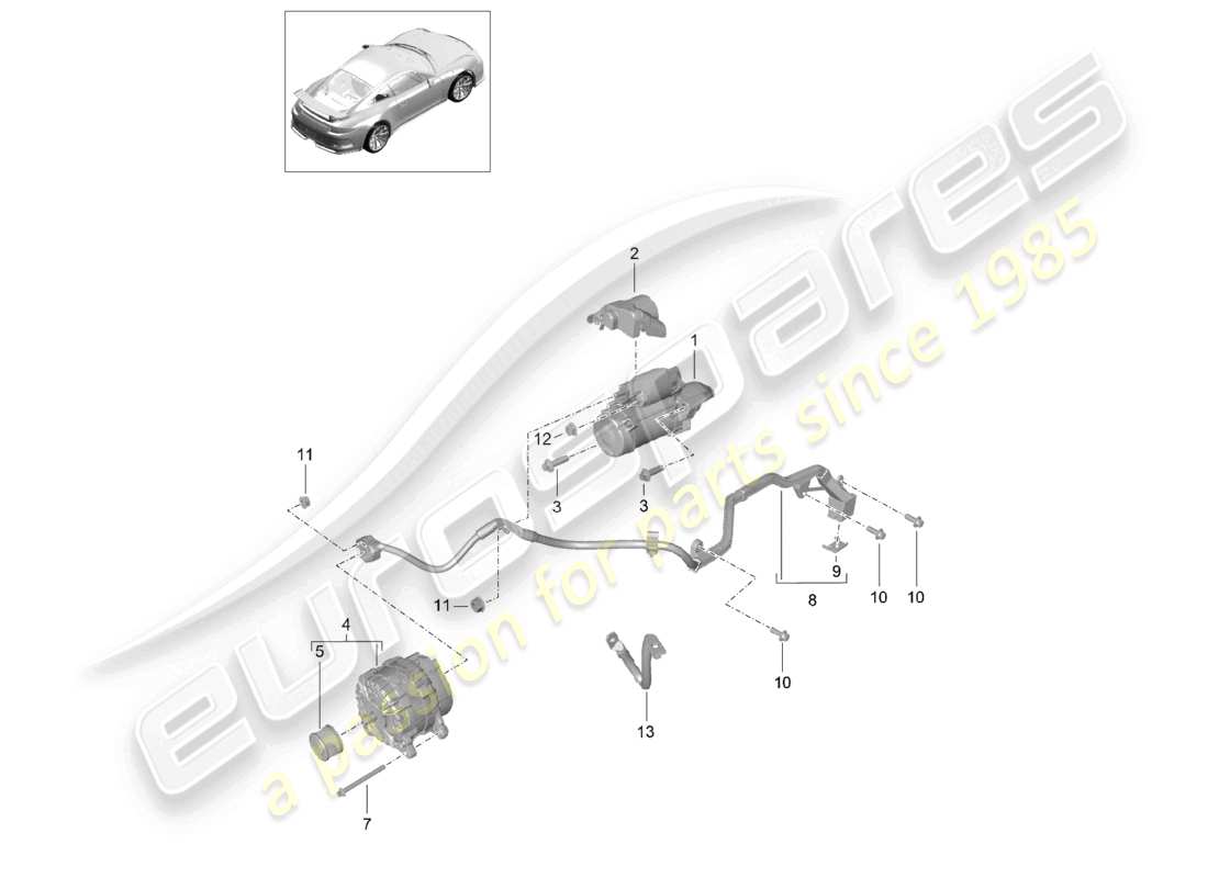porsche 2021 (991-2 r/gt3/rs) starter alternator earth line part diagram