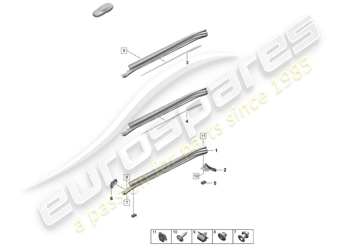porsche 2025 (taycan 9j1-2) side member trim accessories part diagram