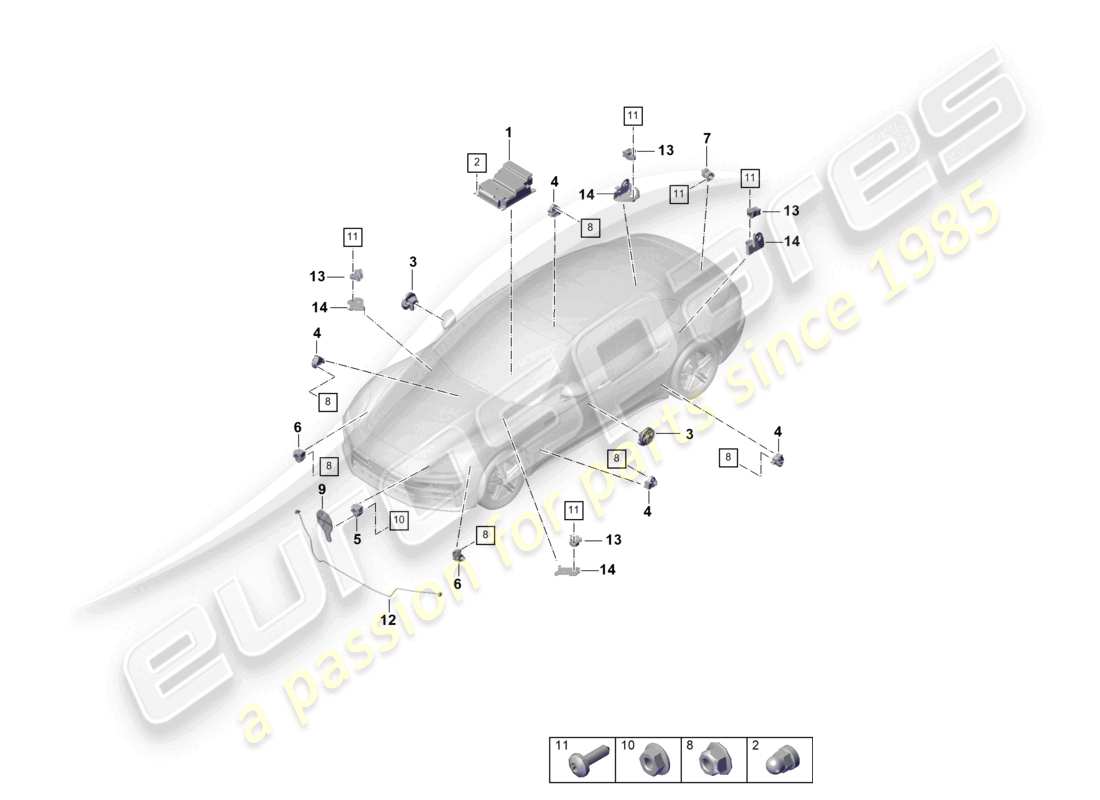 porsche 2024 (panamera 976) control unit sensors airbag pressure sensor pedestrian protection part diagram