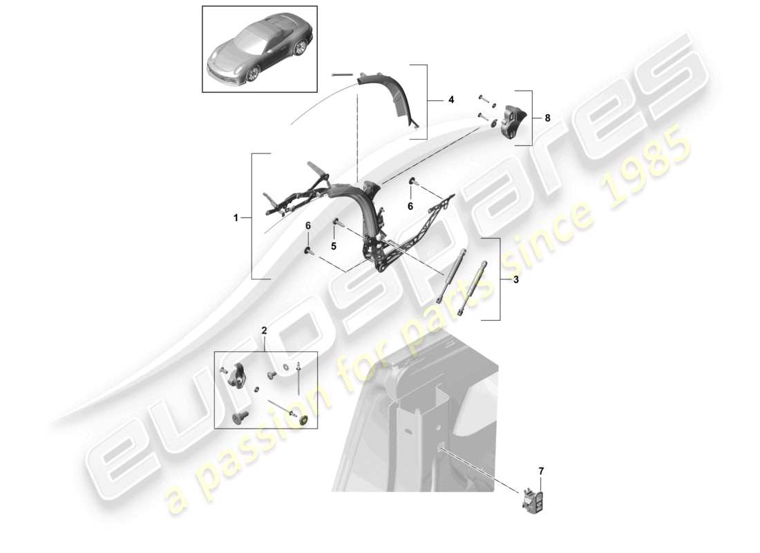 porsche 2021 (991-2 r/gt3/rs) top frame side part diagram