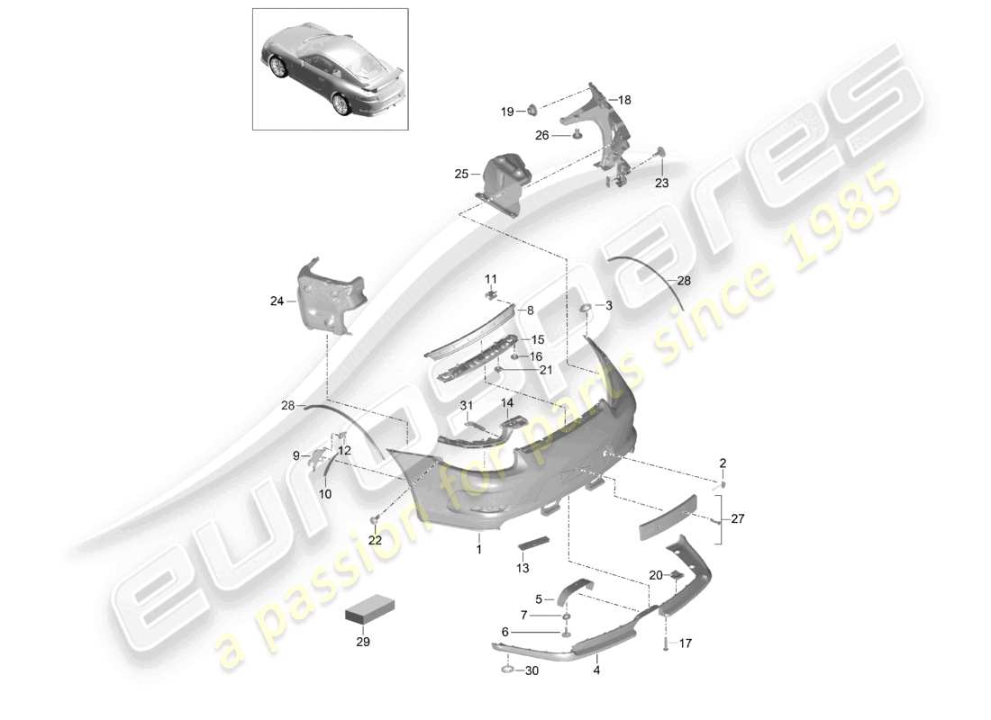 porsche 2021 (991-2 r/gt3/rs) bumper rear d >>- mj 2017 part diagram