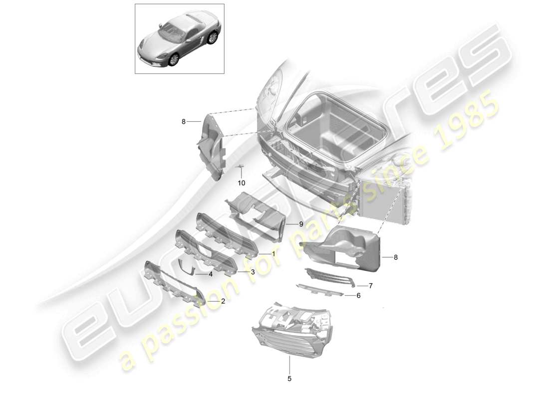 porsche 2023 (718 boxster) air guide front bumper part diagram