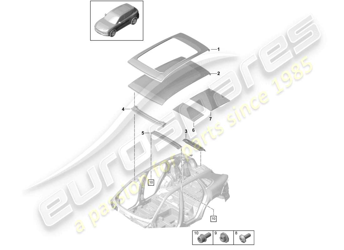 porsche 2024 (cayenne e3 9ya/9yb) roof scuttle part diagram