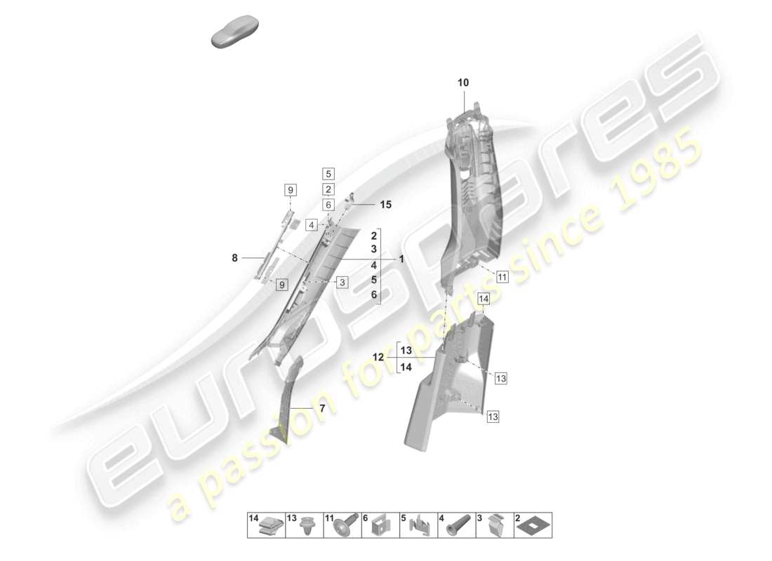 porsche 2025 (taycan 9j1-2) a-pillar trim upper b-pillar trim part diagram