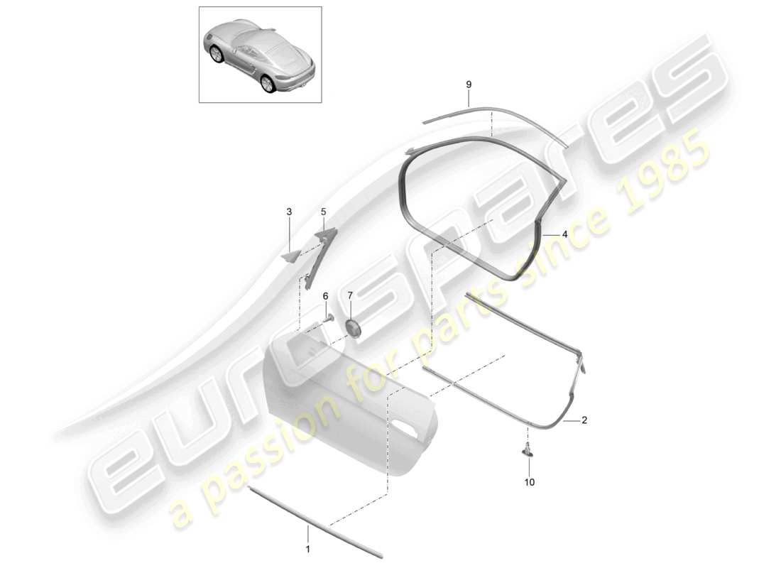 porsche 2021 (718 cayman) door seal and trim part diagram