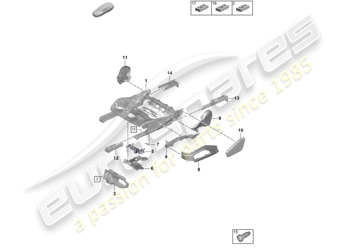 porsche 2024 (panamera 976) seat frame standard seat part diagram