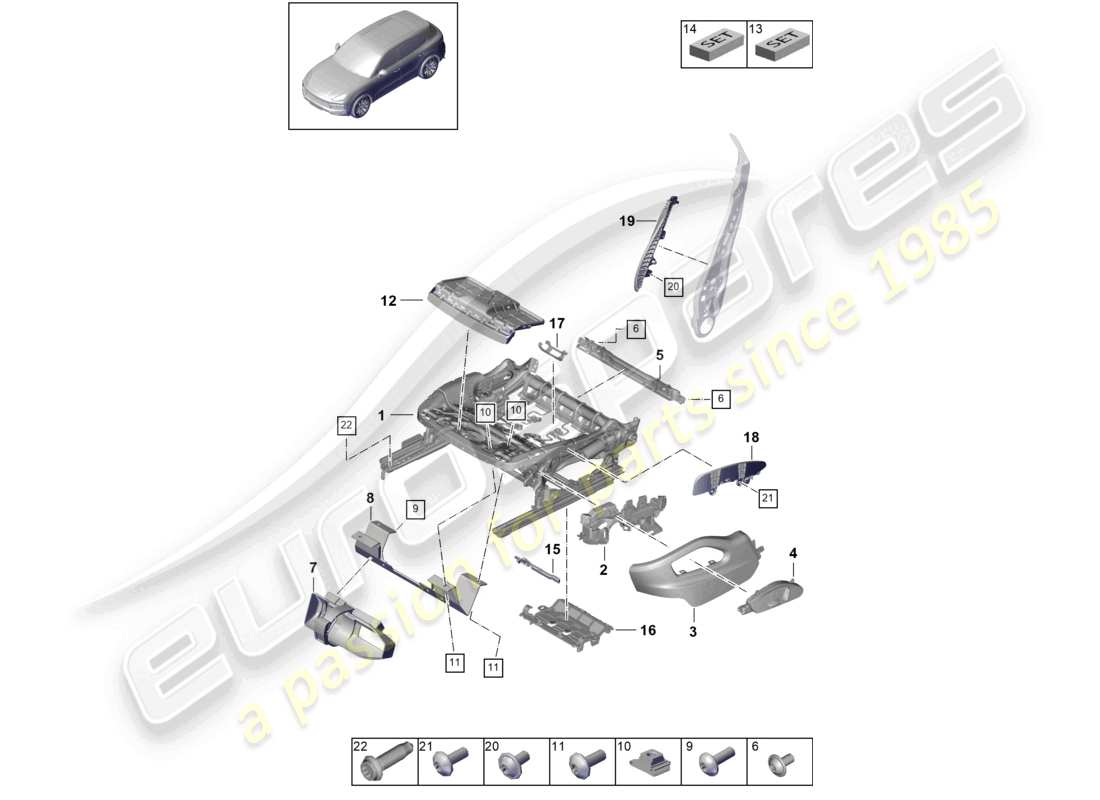 porsche 2024 (cayenne e3 9ya/9yb) seat frame comfort seat part diagram