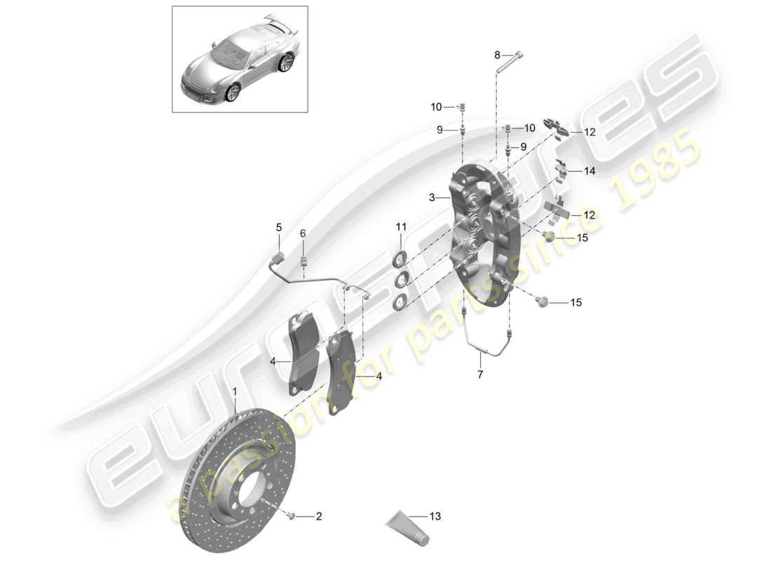 porsche 2021 (991-2 r/gt3/rs) disc brake front axle d - mj 2018>> part diagram