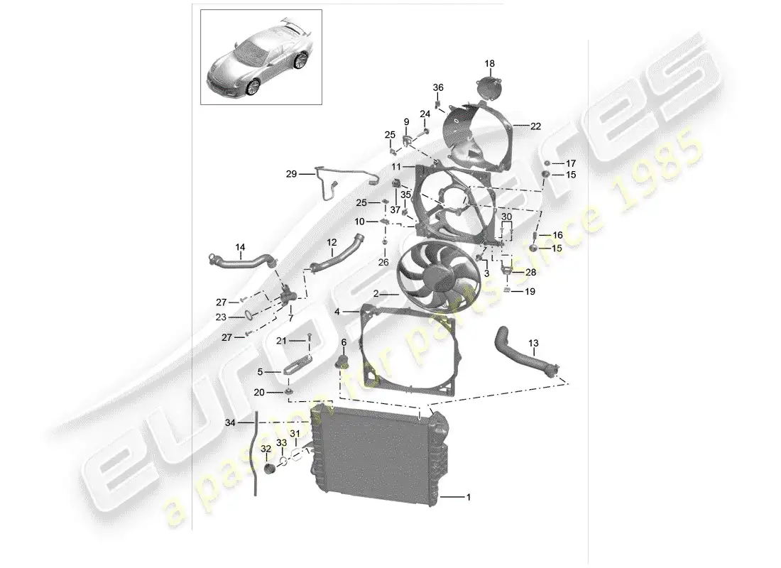 porsche 2014 (991-1 r/gt3/rs) water cooling parts diagram