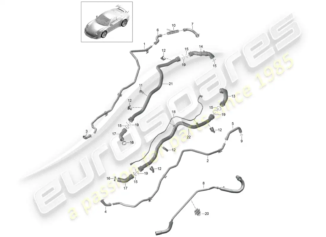porsche 2014 (991-1 r/gt3/rs) water cooling parts diagram