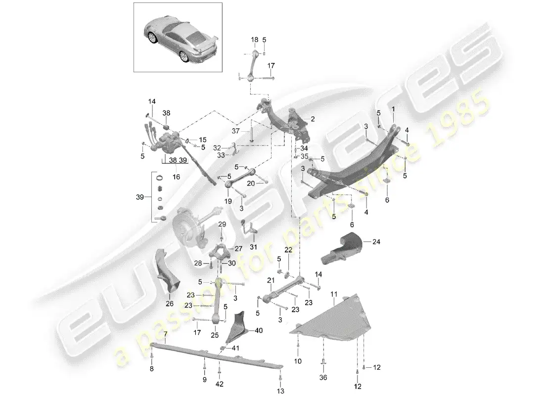 porsche 2015 (991-1 turbo) cross member parts diagram