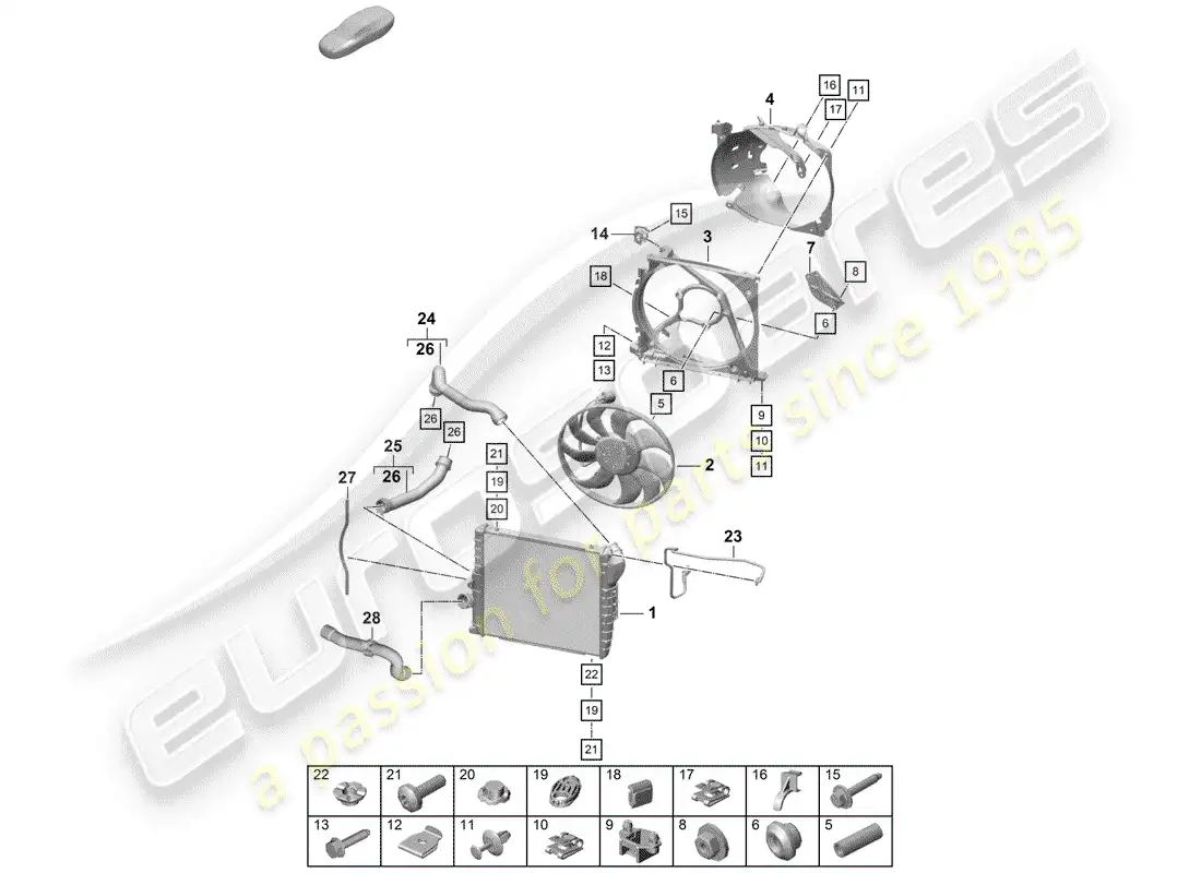 porsche 2020 (718 boxster spyder) radiator parts diagram