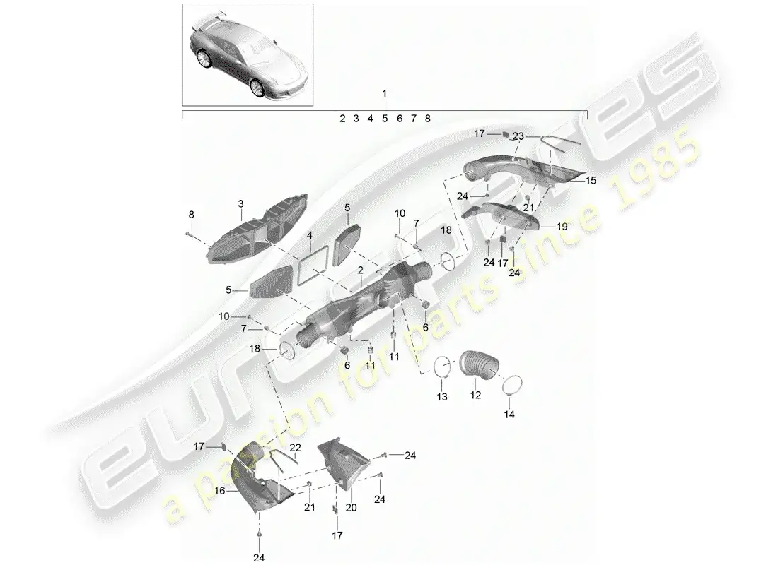 porsche 2014 (991-1 r/gt3/rs) air cleaner parts diagram