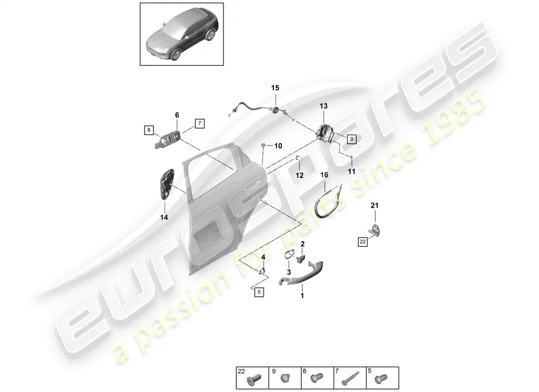 porsche 2020 (cayenne e3 9ya/9yb) door handle, outer part diagram