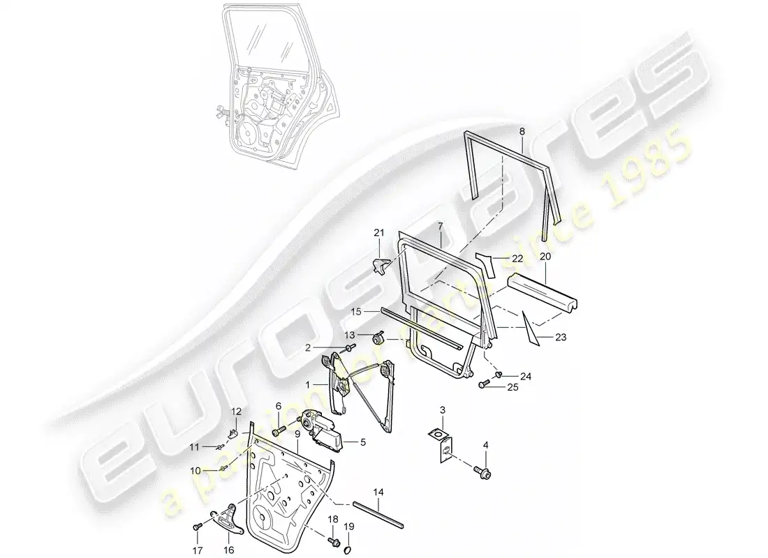 porsche 2009 (cayenne e1 9pa) window regulator part diagram