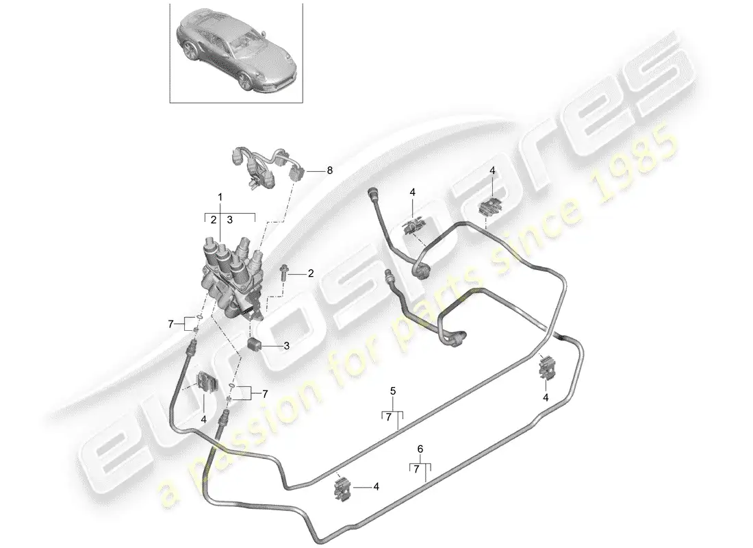 porsche 2014 (991-1 turbo) hydraulic line parts diagram