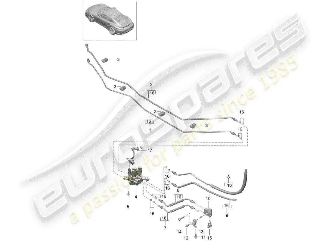 porsche 2014 (991-1 turbo) hydraulic line parts diagram