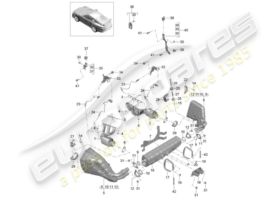 porsche 2021 (991-2 r/gt3/rs) exhaust system gt3 rs 911 r part diagram