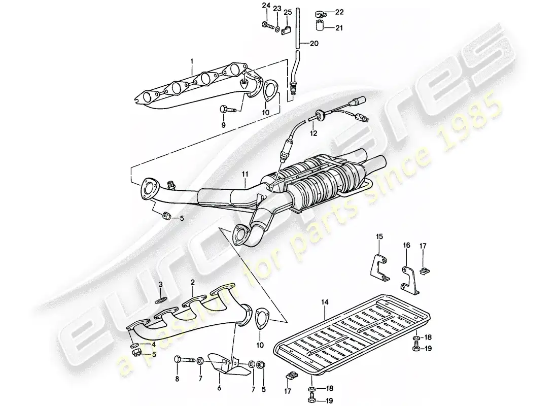porsche 1983 (928) exhaust system - catalyst parts diagram