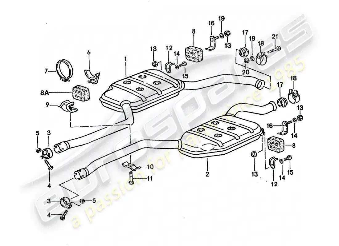 porsche 1992 (928) exhaust system - intermediate silencer parts diagram