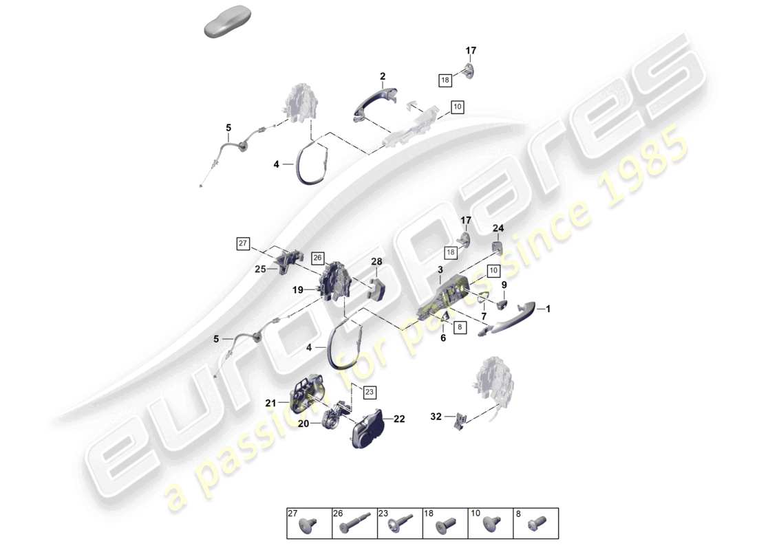porsche 2026 (panamera 976) door handle, exterior front door lock part diagram