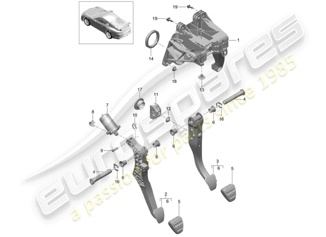 porsche 2021 (991-2 r/gt3/rs) brake and accel. lever mech. d - mj 2018>> part diagram
