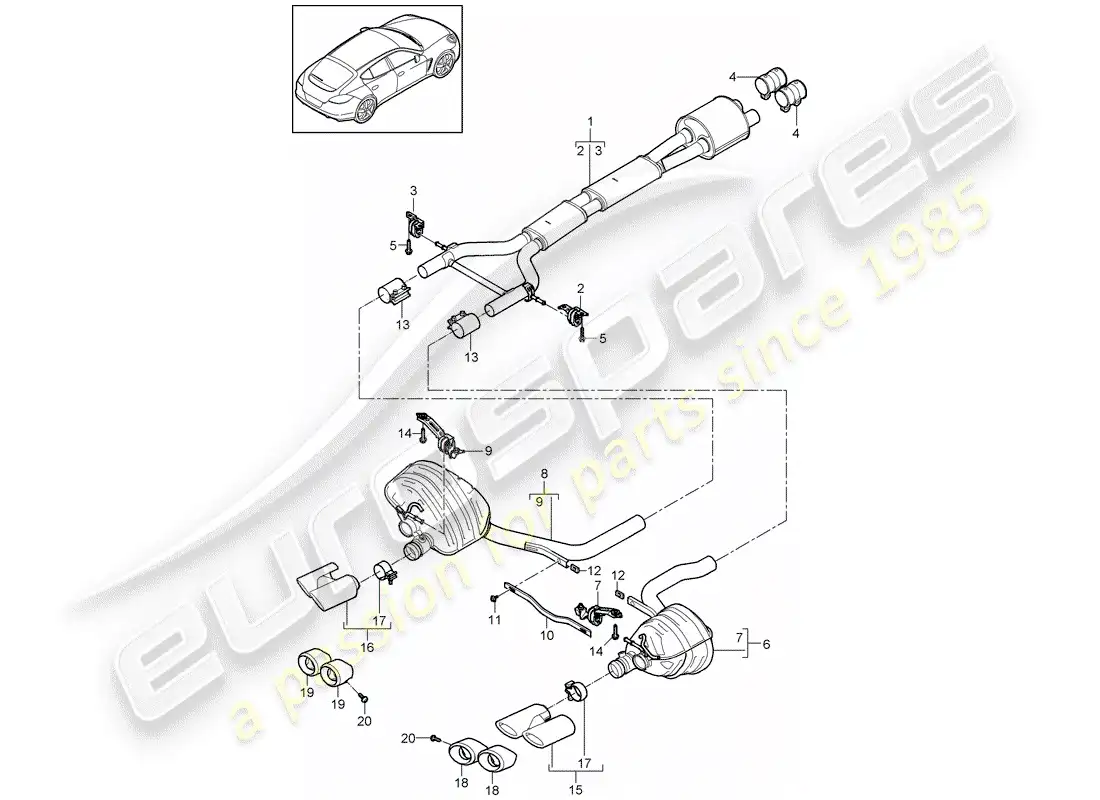 porsche 2012 (panamera 970) exhaust system parts diagram