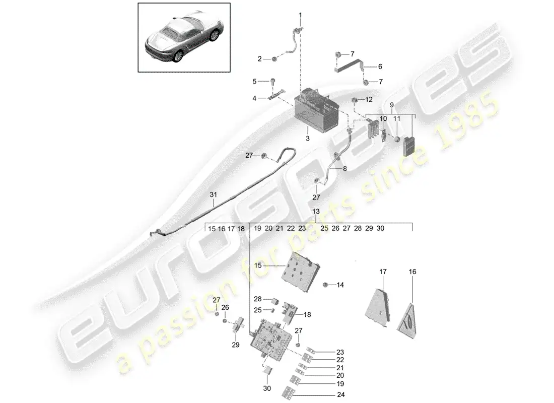 porsche 2017 (718 boxster) battery parts diagram