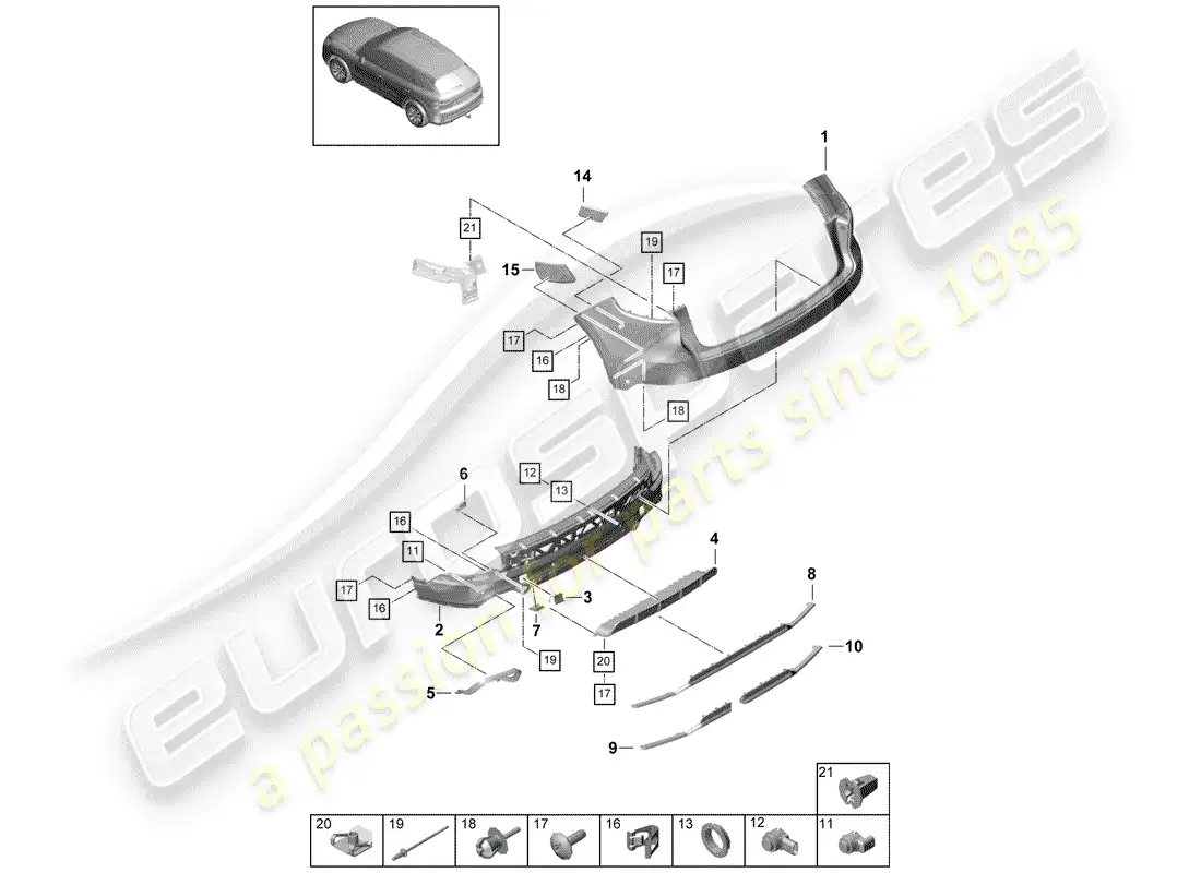 porsche 2020 (cayenne e3 9ya/9yb) bumper part diagram