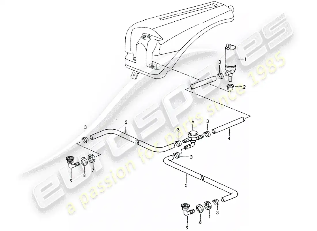 porsche 1991 (964) headlight washer system parts diagram