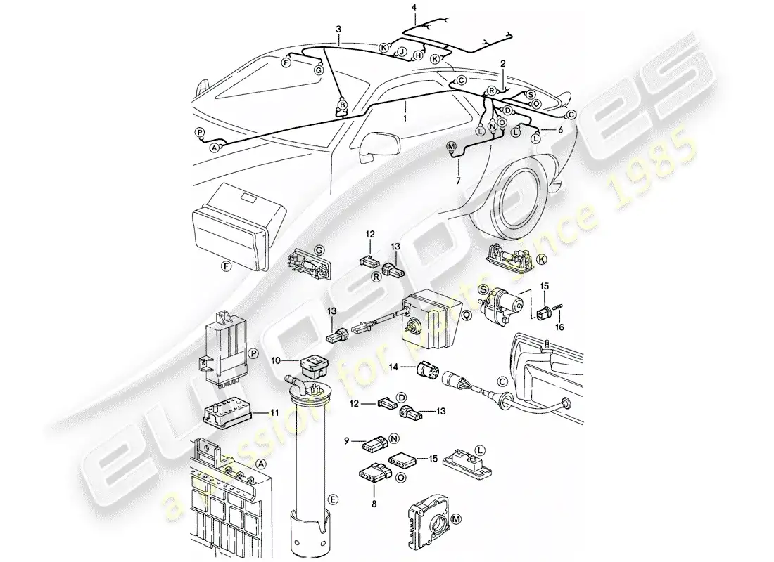 porsche 1985 (928) harness - rear end parts diagram