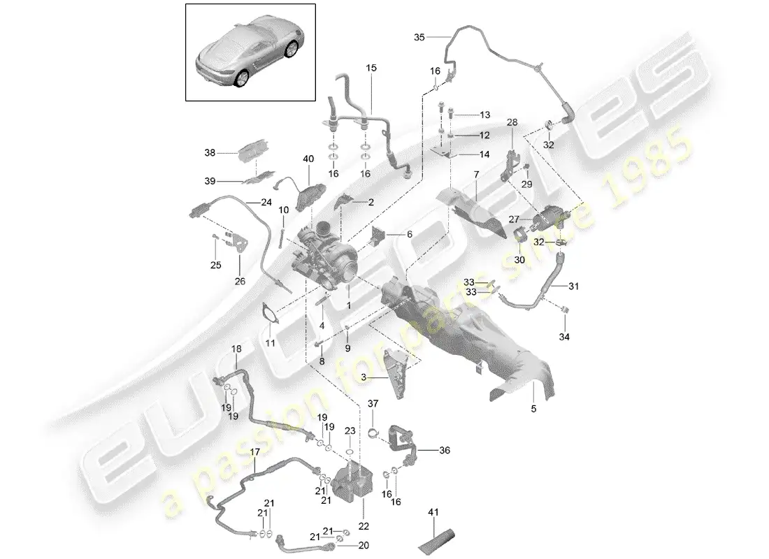 porsche 2020 (718 cayman) exhaust gas turbocharger parts diagram