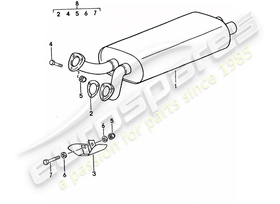 porsche 1992 (928) exhaust system - exhaust silencer, front parts diagram