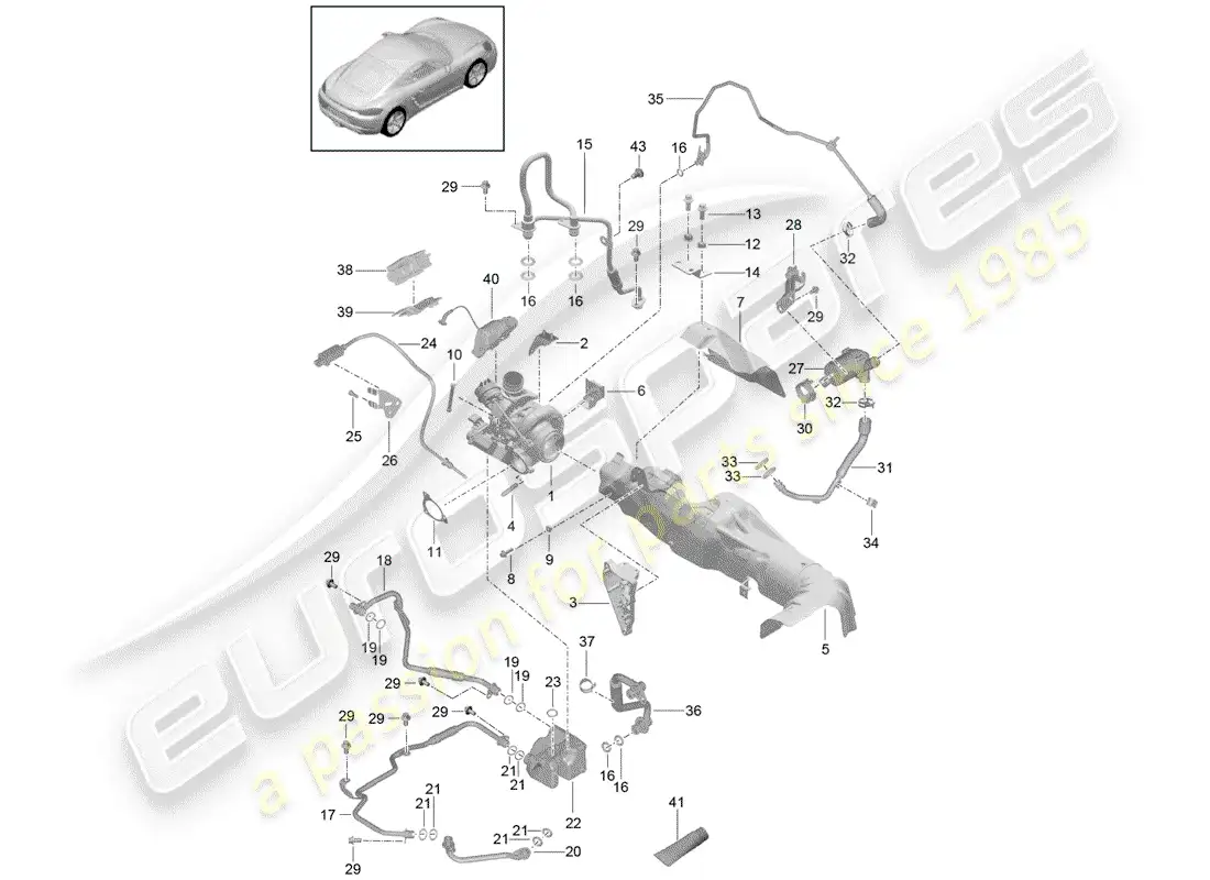 porsche 2019 (718 cayman) exhaust gas turbocharger parts diagram