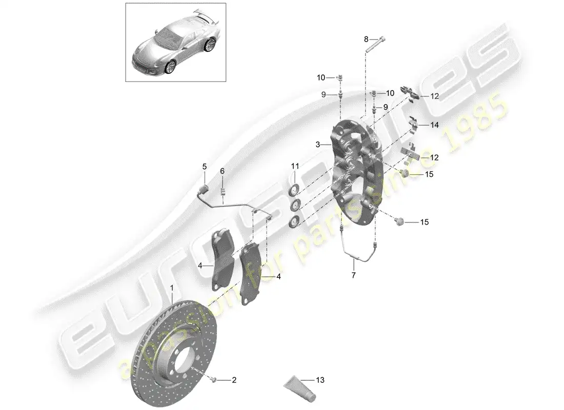 porsche 2018 (991-2 r/gt3/rs) disc brakes parts diagram