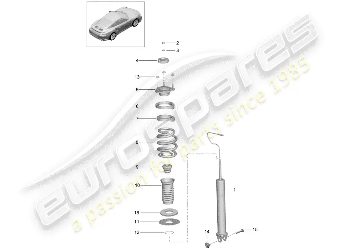 porsche 2016 (991-1 turbo) shock absorber parts diagram