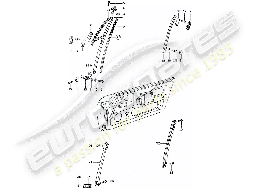 porsche 1991 (964) window frame parts diagram