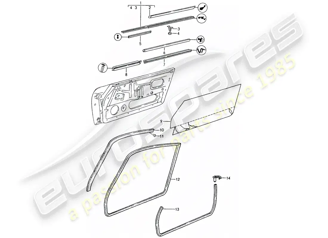 porsche 1991 (964) seal strip - doors parts diagram
