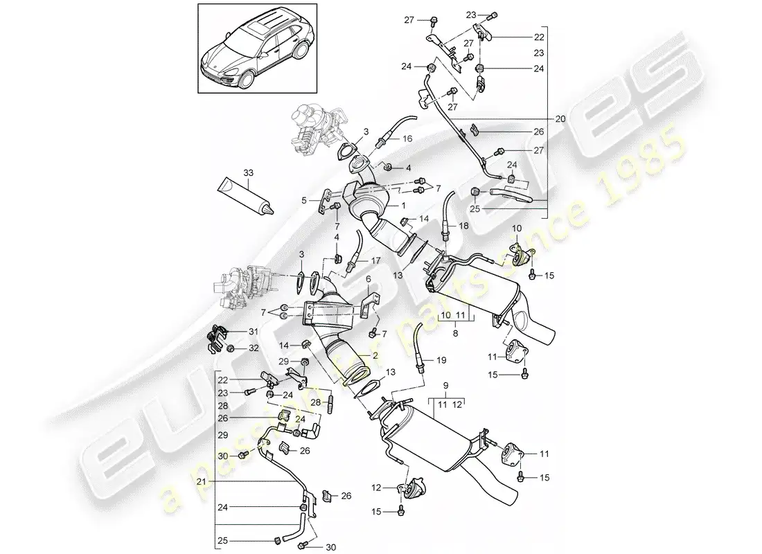porsche 2016 (cayenne e2 92a) exhaust system parts diagram