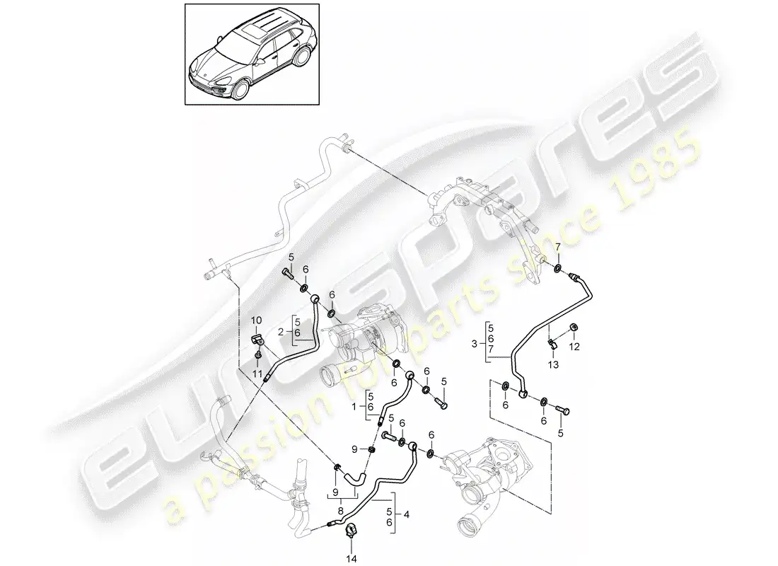 porsche 2011 (cayenne e2 92a) exhaust gas turbocharger parts diagram