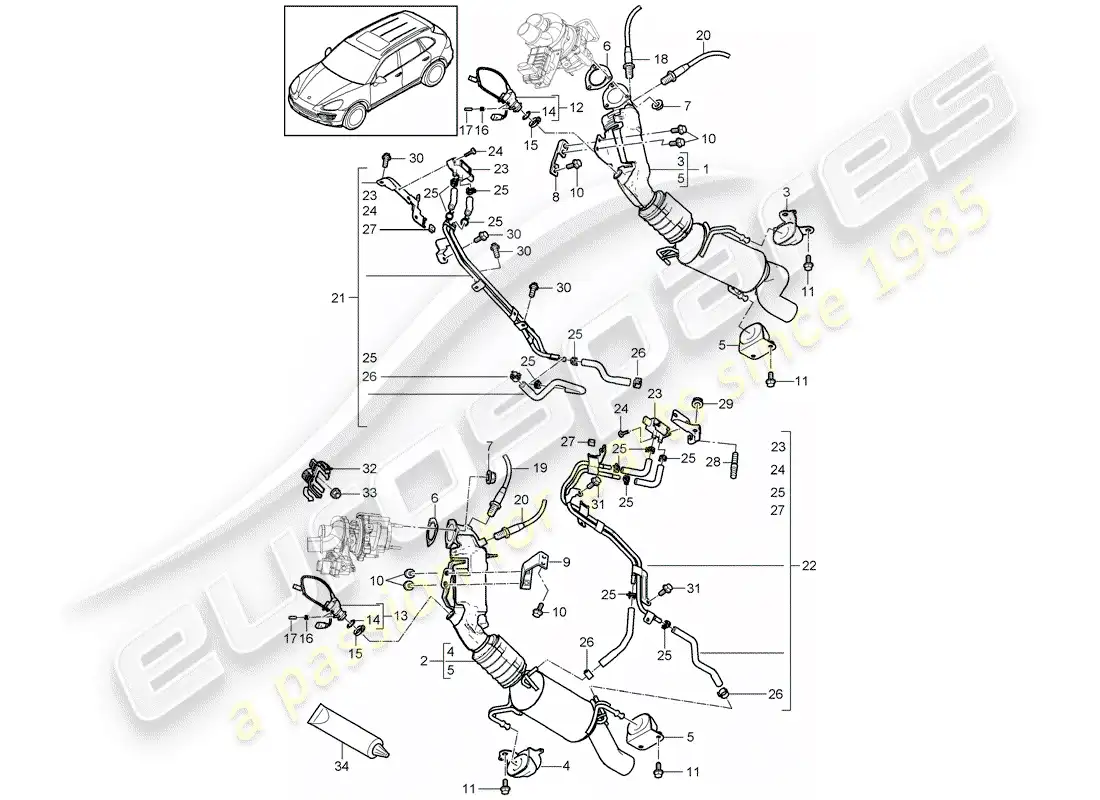 porsche 2016 (cayenne e2 92a) exhaust system parts diagram