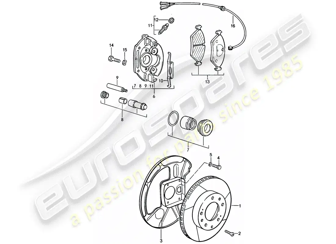 porsche 1980 (928) disc brakes - front axle - floating calliper - f 92-a0800 750>> - f 92-a0820 001>> parts diagram