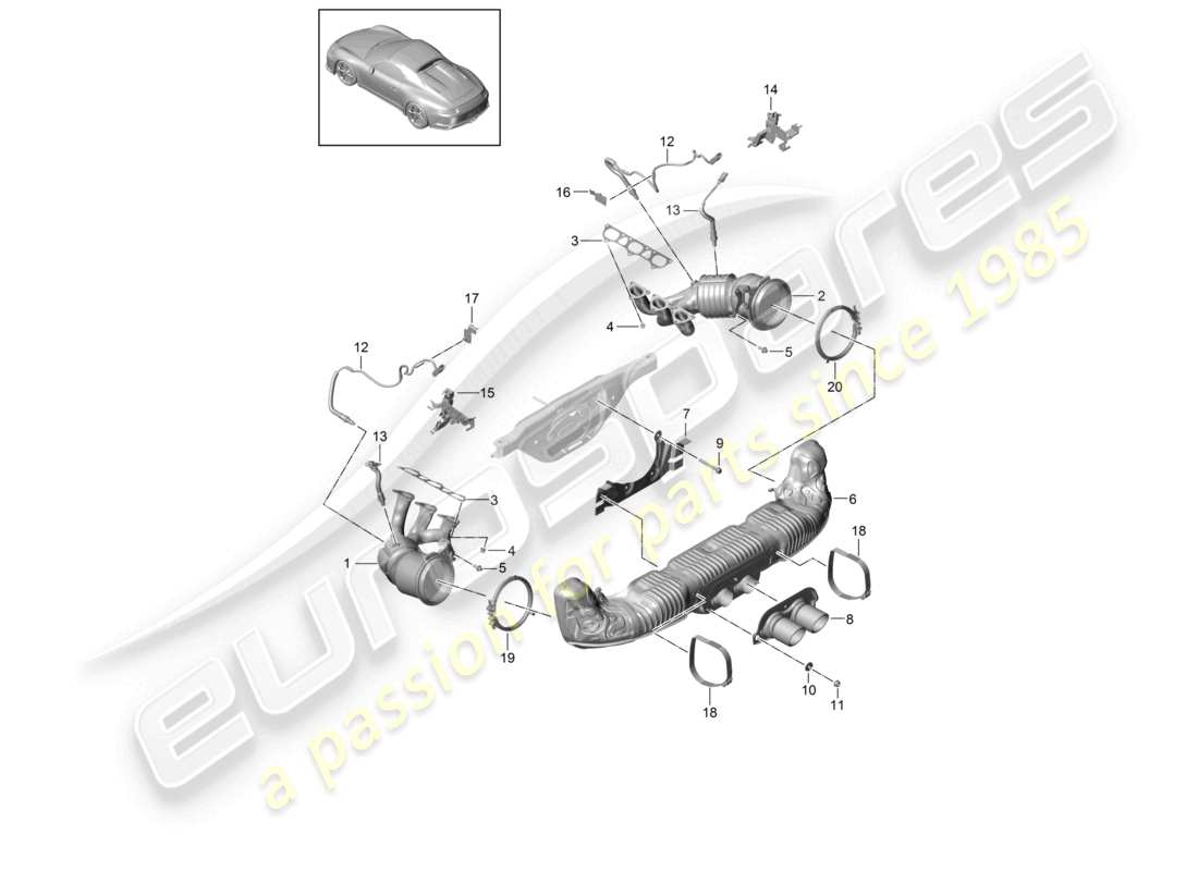 porsche 2021 (991-2 r/gt3/rs) exhaust system speedster part diagram