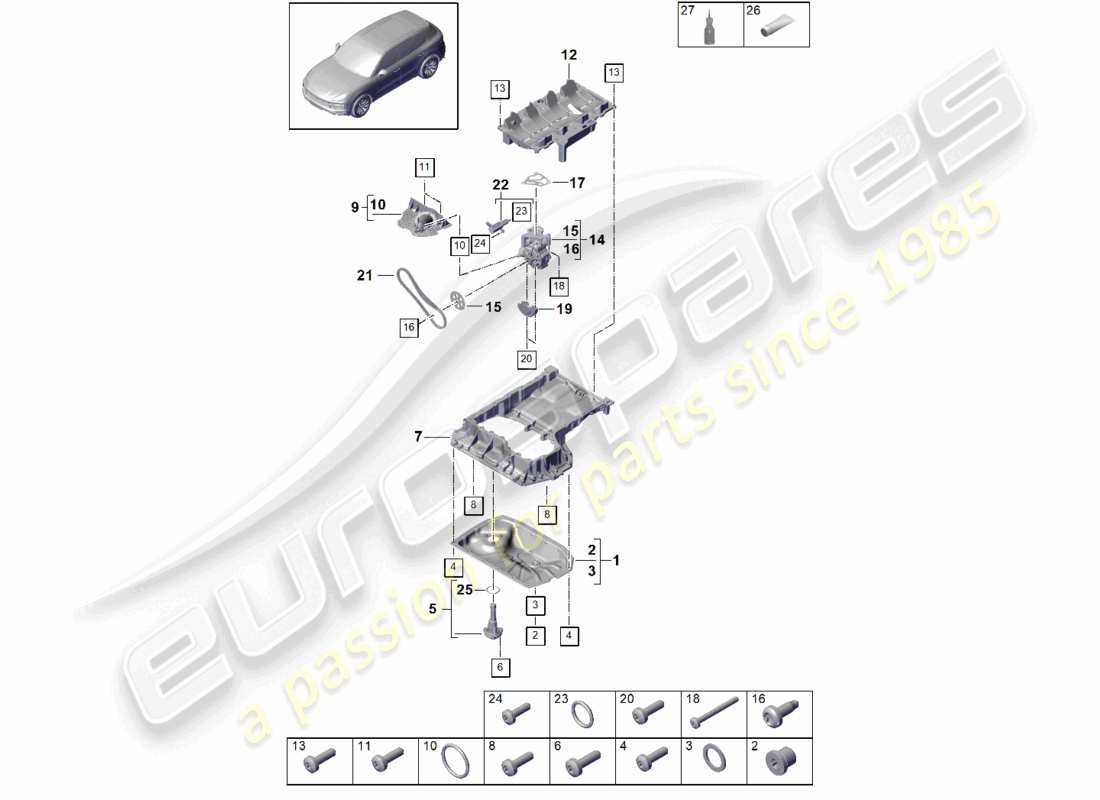 porsche 2024 (cayenne e3 9ya/9yb) oil-conducting housing oil pump oil sump part diagram