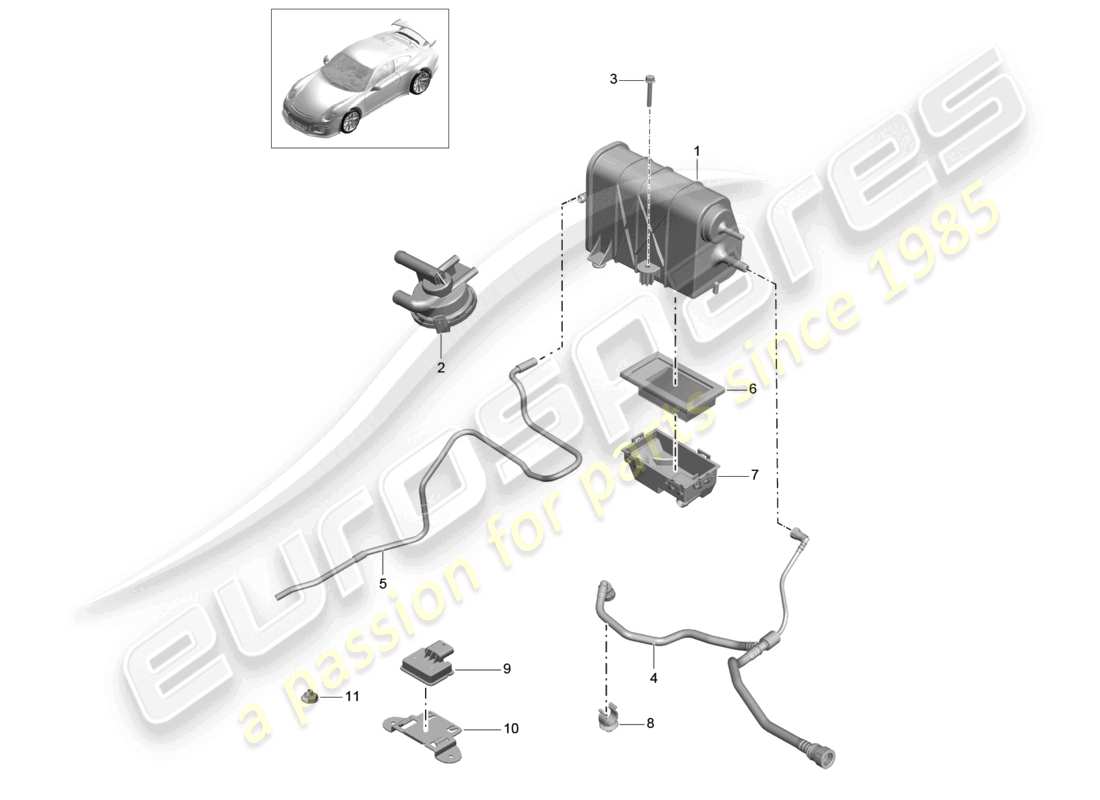 porsche 2021 (991-2 r/gt3/rs) activated charcoal container part diagram