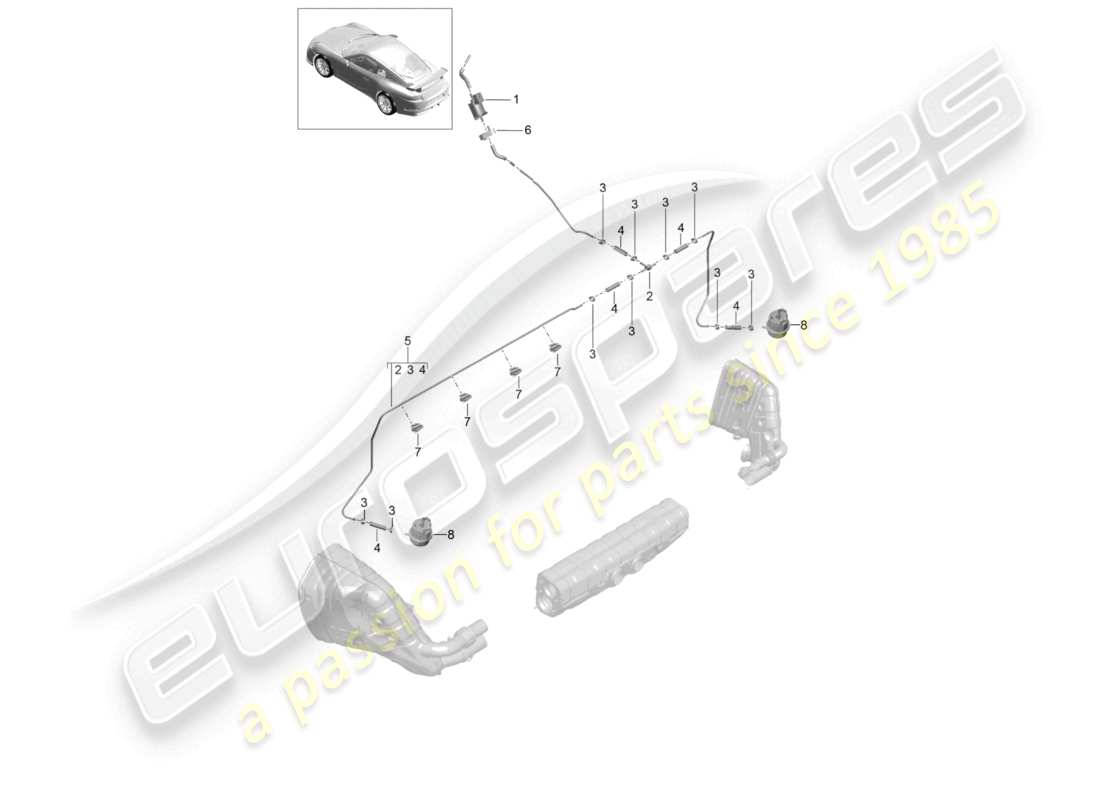 porsche 2021 (991-2 r/gt3/rs) exhaust system vacuum system part diagram