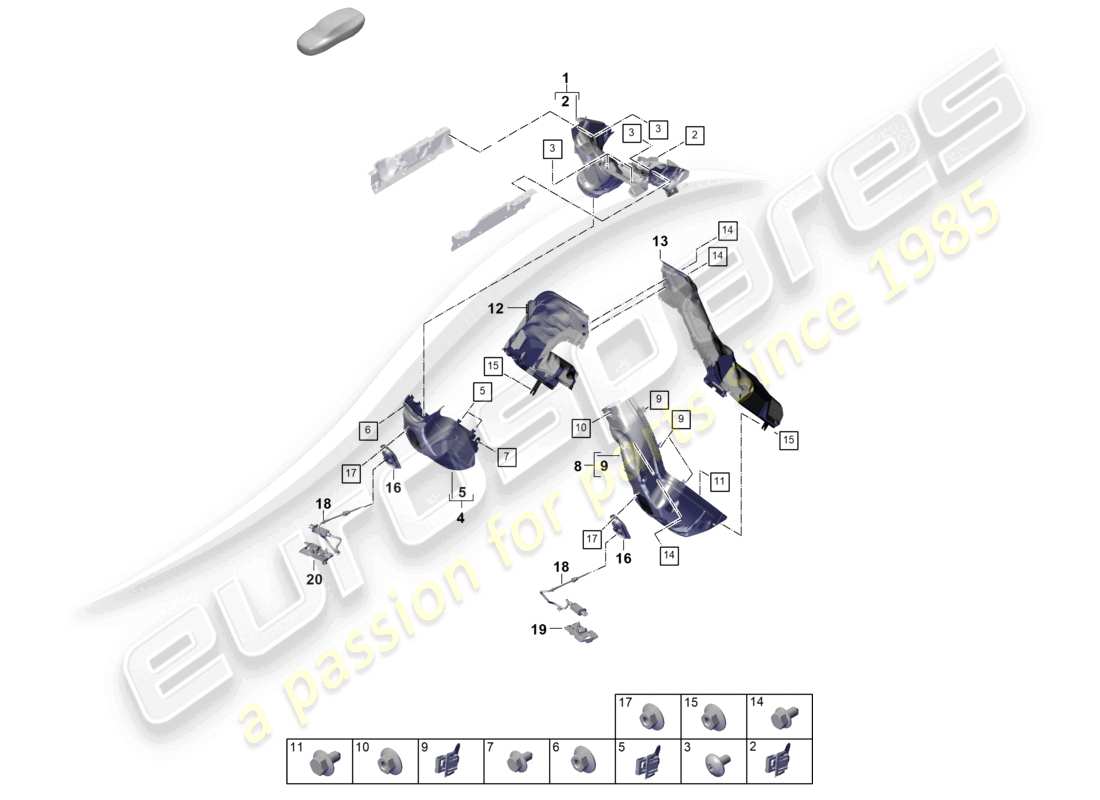 porsche 2026 (panamera 976) exhaust system heat insulation air guide channel for vehicles with a petrol particulate filter part diagram